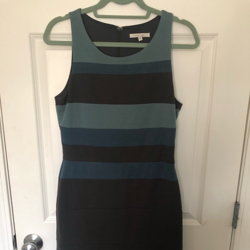 Sleeveless Gray & Blue Striped Dress